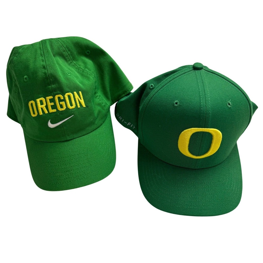 Lot of 2 Nike Oregon Ducks Hat Heritage86 and Dri-FIT Green Adjustable Mens OSFM